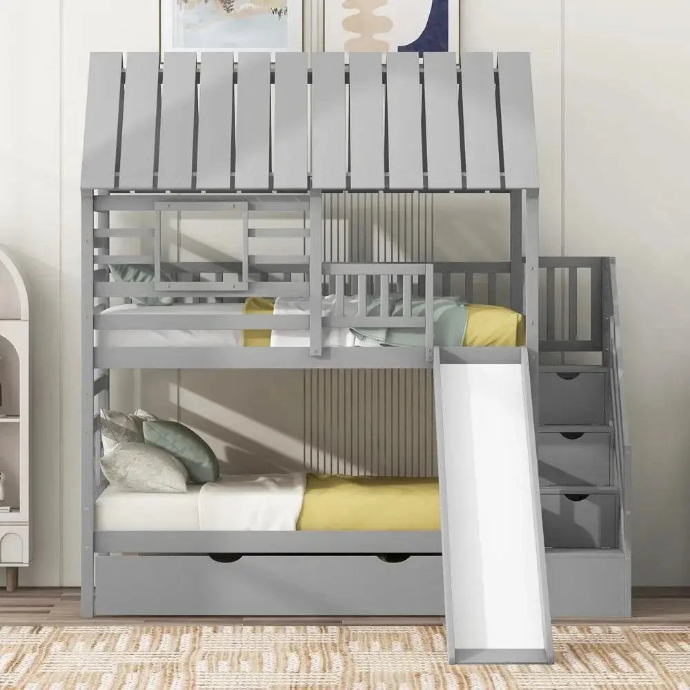 Kids Twin Bunk Bed with Slide