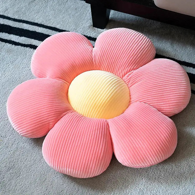 Six-Petal Flower Cushion Pillow in soft pastel colors, featuring a plush sunflower-inspired design. Perfect for adding warmth and charm to any space.