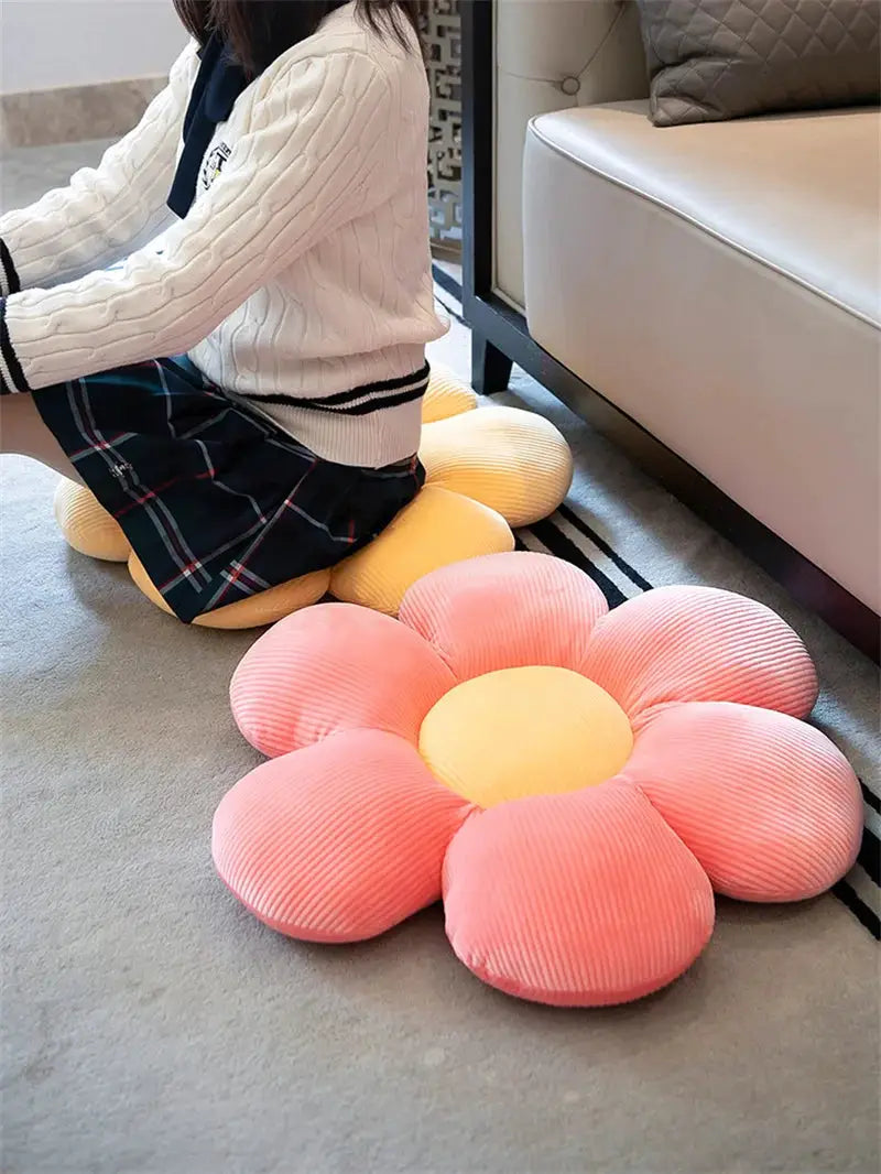Six-Petal Flower Cushion Pillow in soft pastel colors, featuring a plush sunflower-inspired design. Perfect for adding warmth and charm to any space.