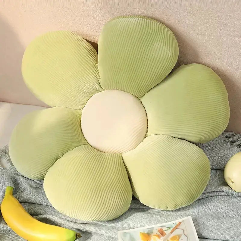 Six-Petal Flower Cushion Pillow in soft pastel colors, featuring a plush sunflower-inspired design. Perfect for adding warmth and charm to any space.
