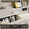 Twin size lift-up bed frame with storage headboard, charging station, and LED lights. Upholstered platform bed with under-bed storage, no box spring needed.