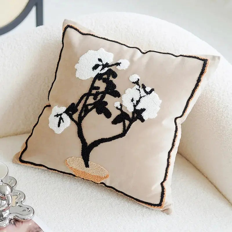 45x45CM Brown Vintage Nordic Throw Pillow Cover in cream and brown with a textured geometric pattern, adding a light luxury touch to a sofa or bed.
