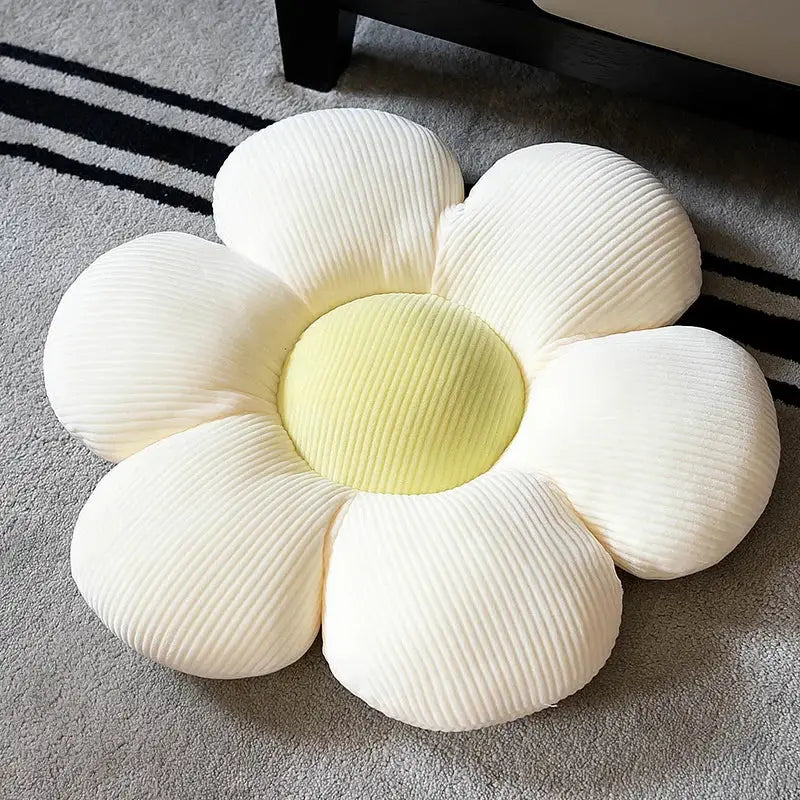 Six-Petal Flower Cushion Pillow in soft pastel colors, featuring a plush sunflower-inspired design. Perfect for adding warmth and charm to any space.
