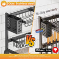 PUSDON Over Sink Dish Drying Rack Stainless Steel, Adjustable Large Dish Drainer for Storage Kitchen Organization Black 2 Tier