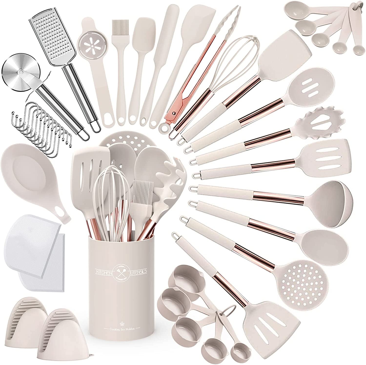 Umite Chef Silicone Kitchen Cooking Utensil Set, 43 pcs Silicone Spatula with Stainless Steel Handle, Non-stick Heat Resistant - Best Cookware (Grey)