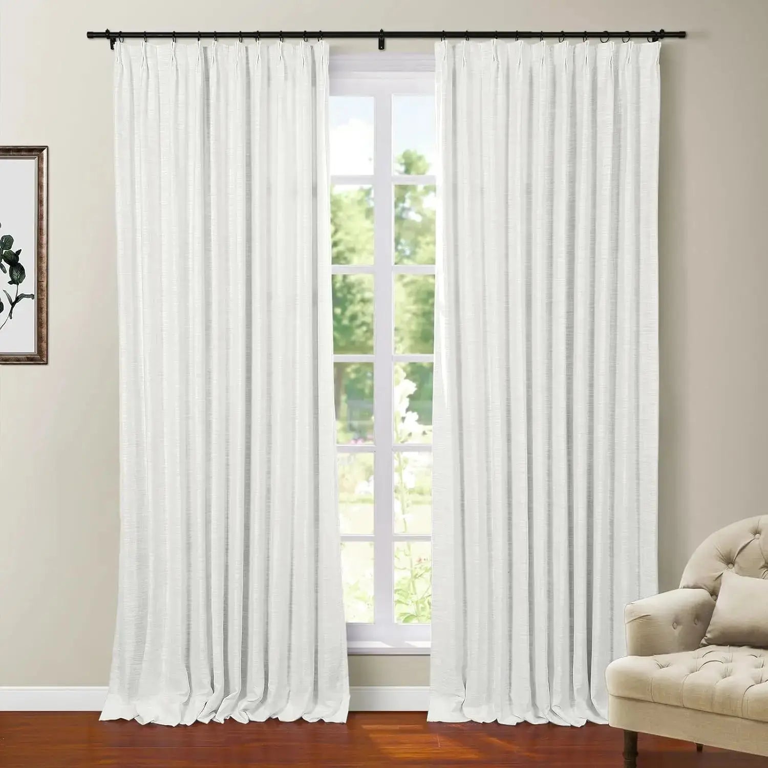108 Inches Long Blackout Curtain for Bedroom Kids Room , Linen Blend Thermal Insulated Curtain 52Wx108L,1 Panel