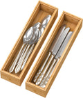Bamboo Drawer Organizer Storage Box Kitchen - Wood Stackable Tray Set of 2 (12x3x2 inch)