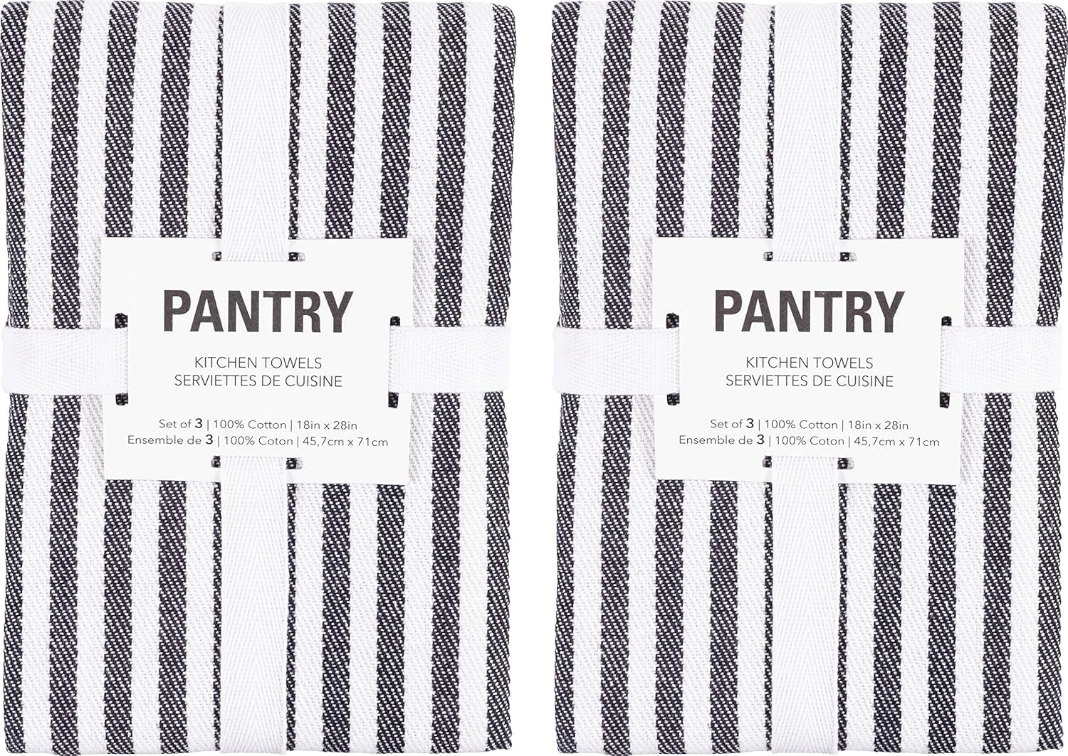 KAF Home Premium Kitchen Towels (18" x 28"), Large 100% Cotton, Flat & Terry Absorbent Dish Towel Set (Black, 6 Pack)