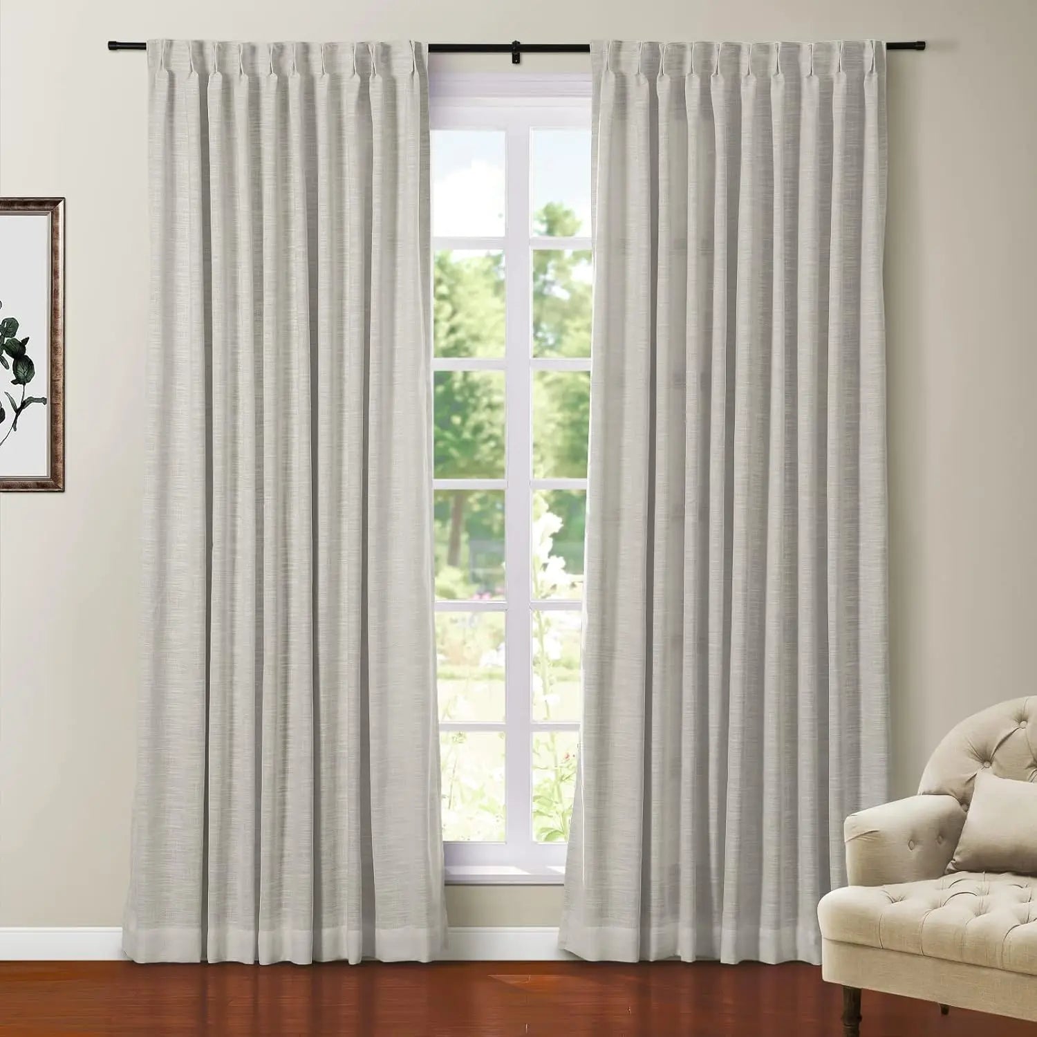108 Inches Long Blackout Curtain for Bedroom Kids Room , Linen Blend Thermal Insulated Curtain 52Wx108L,1 Panel