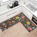 Boho Floral Kitchen Rug Mat Set of 2 Washable Non Slip Mats