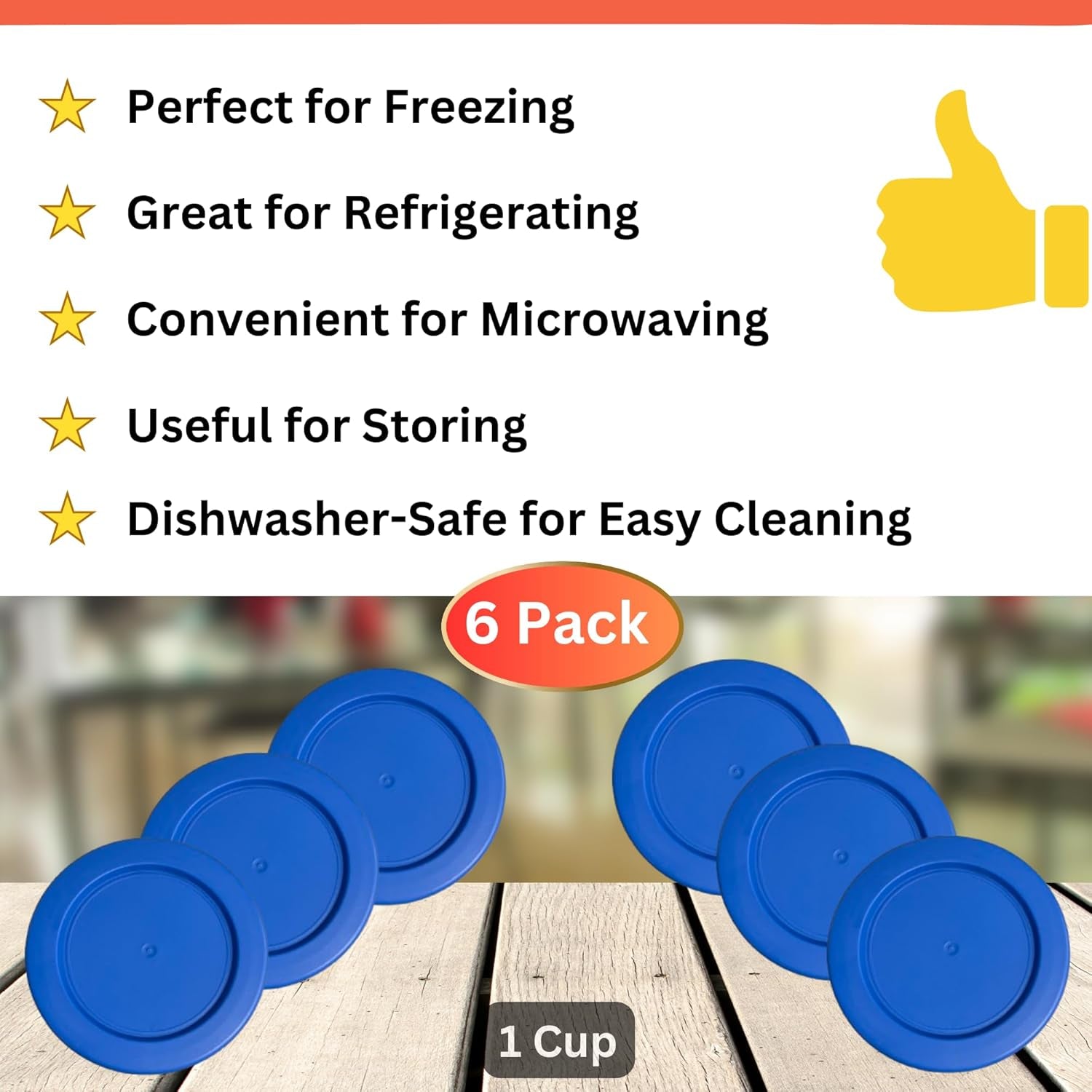 1 Cup/236 mL Blue Replacement Lids/Covers for Pyrex 7202-PC, Anchor Hocking & Klare Ware Storage Bowls *Lids Only - Glass Container Not Included* (6 Pack, Blue)