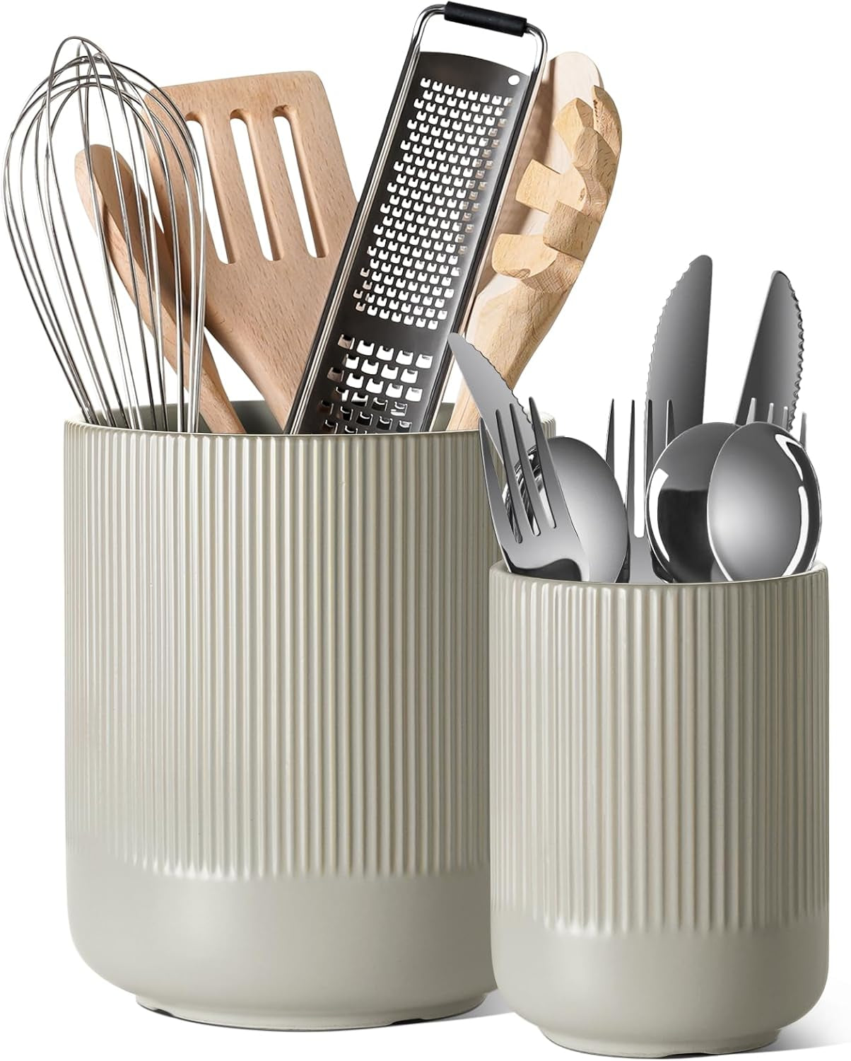 LE TAUCI Utensil Holder, 7.3"+5.4" Ceramic Kitchen Utensil Holder for Countertop