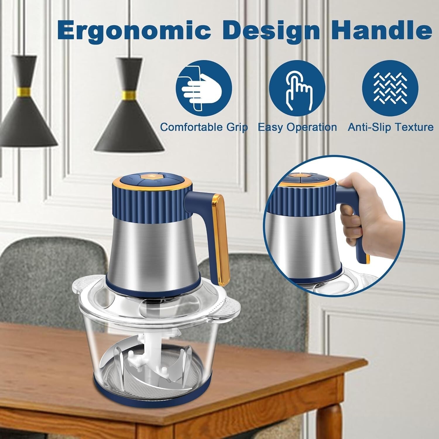 Food Processor Meat Grinder Electric Food Chopper with 2 Bowls Stainless Steel