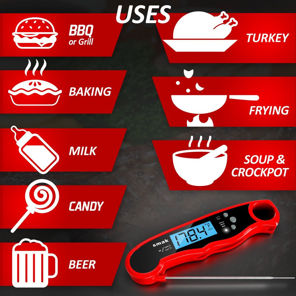 Waterproof Kitchen Food Cooking Thermometer with Backlight