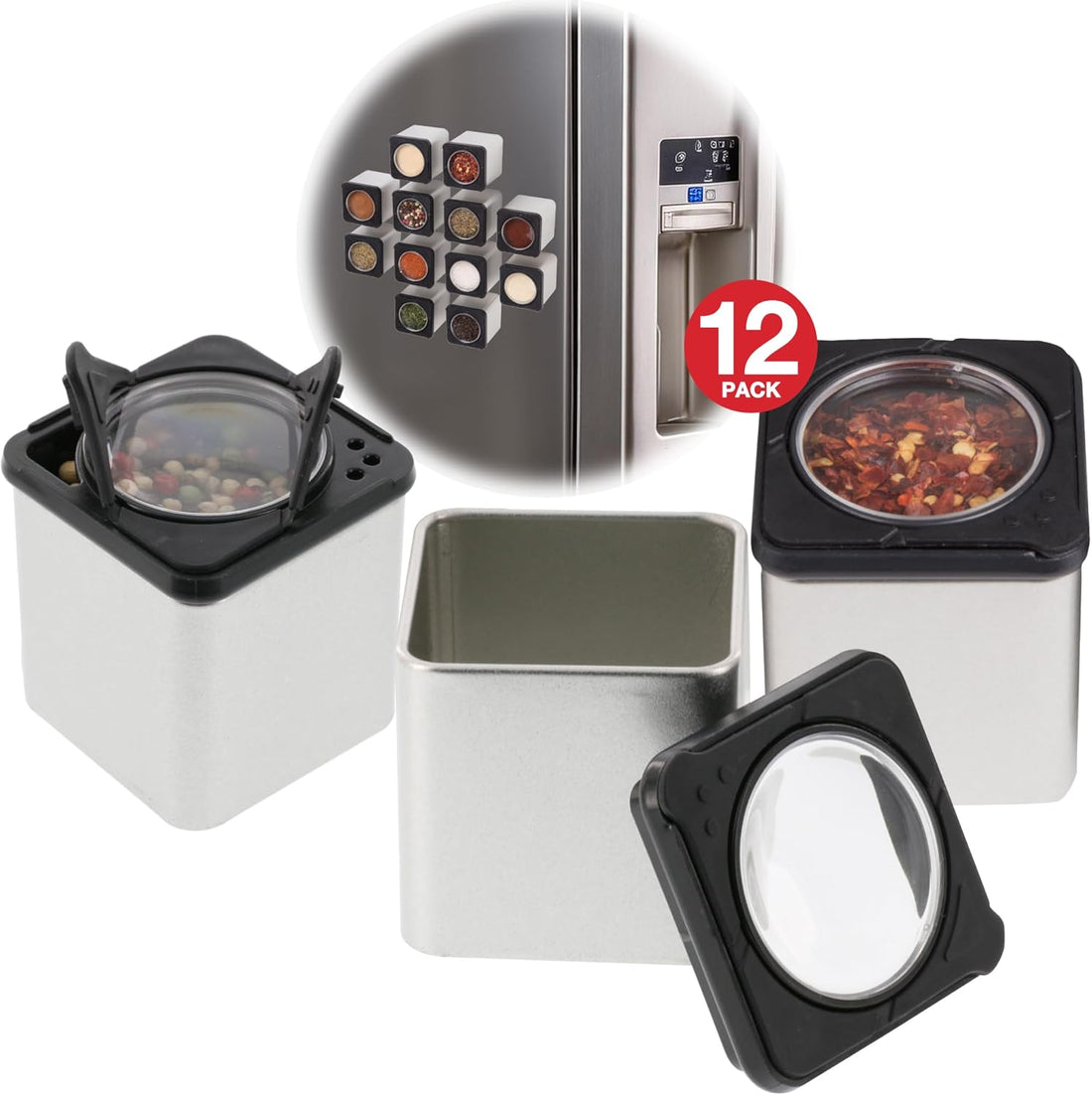 Set of 3 Magnetic Spice Jars, Shake or Pour Containers Attach to Most Refrigerator Doors & Appliances