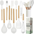 White Silicone Cooking Utensils Set Non Toxic - 11 Pcs Nonstick Kitchen Utensils Set with Holder