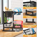 PUSDON Over Sink Dish Drying Rack Stainless Steel, Adjustable Large Dish Drainer for Storage Kitchen Organization Black 2 Tier