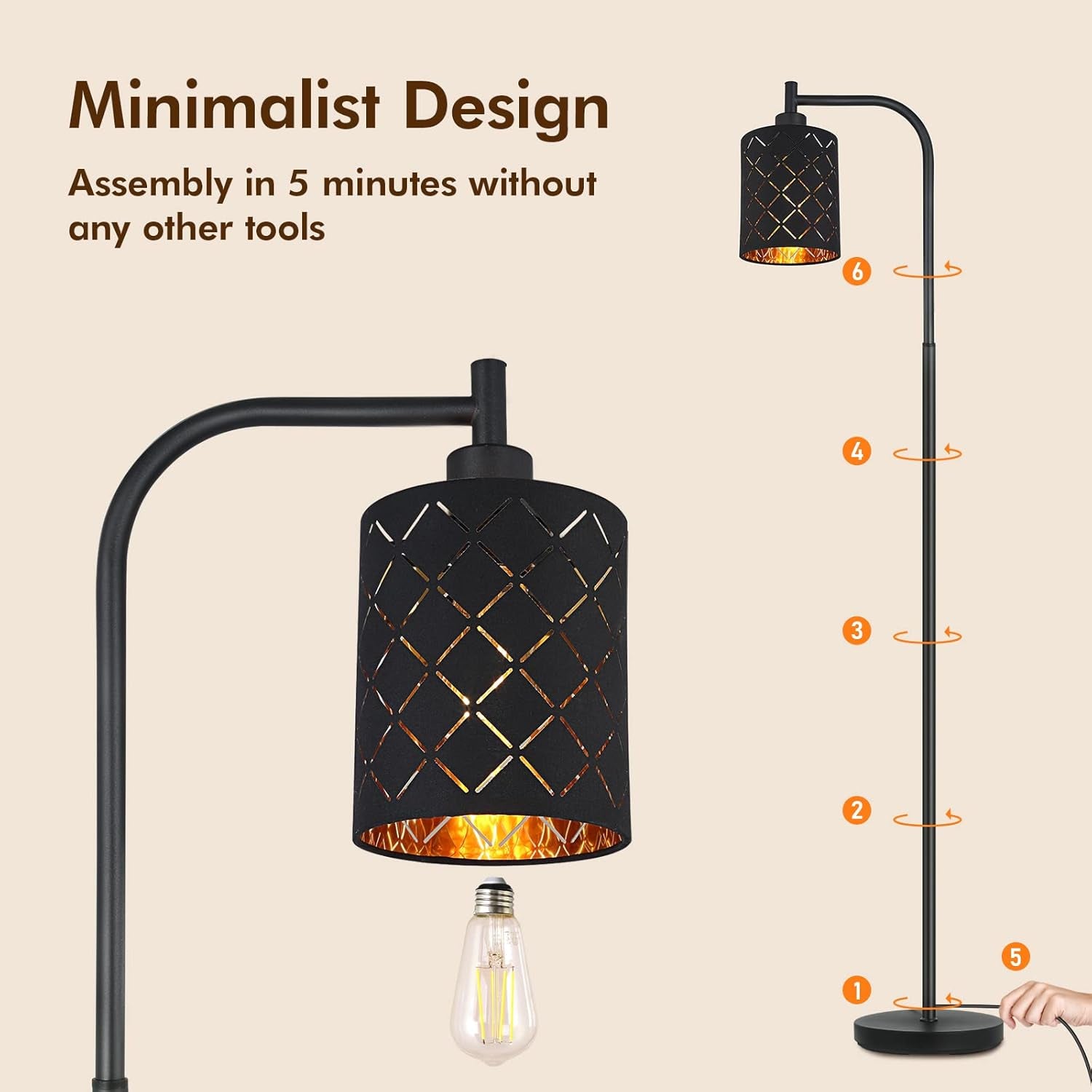 Gothic Floor Lamp with Laser-Cutout Lampshade, LED Standing Lamp for Living Room & Bedroom, 67 Inch