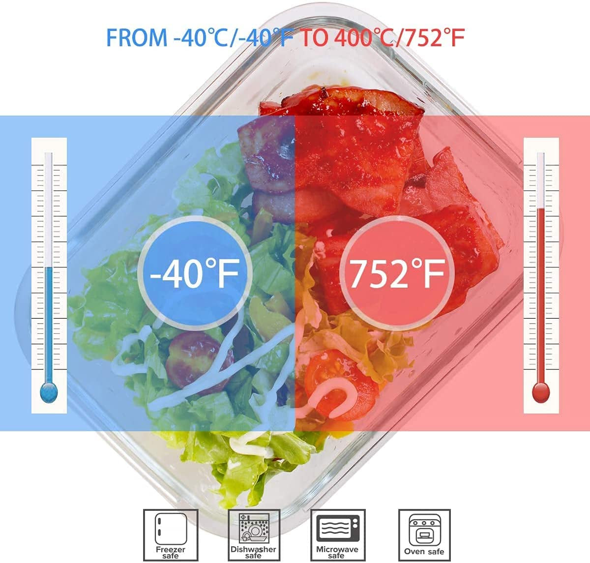 18-Piece BPA-Free Glass Food Storage Container Set with Lids - Leak-Proof Meal Prep Containers (9 Containers and 9 Lids)