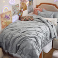 Bedsure Queen Comforter Set Grey - Bed in a Bag Queen Size 7 Pieces, GentleSoft™ Pintuck Bed Set Gift for Family, Pinch Pleat Grey Comforter with Sheets, Pillowcases & Shams
