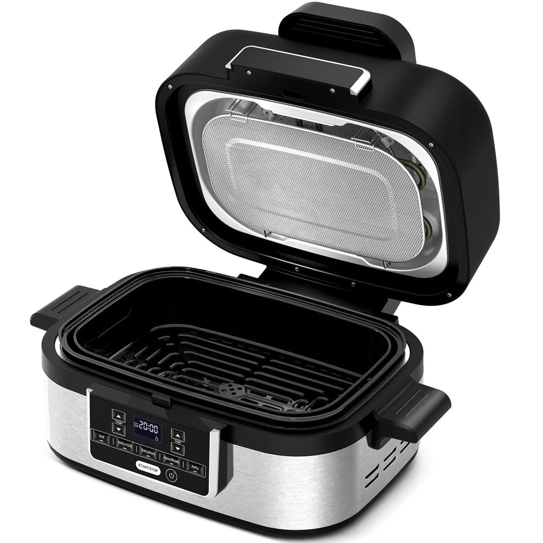 5-In-1 Electric Indoor Grill & Air Fryer Combo, 5QT Large Capacity, Stainless Steel Smokeless, Roast, Bake, Dehydrate, Beef & Fries, Black,