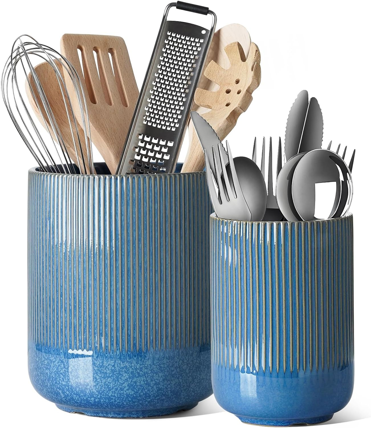 LE TAUCI Utensil Holder, 7.3"+5.4" Ceramic Kitchen Utensil Holder for Countertop