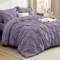 Bedsure Queen Comforter Set Grey - Bed in a Bag Queen Size 7 Pieces, GentleSoft™ Pintuck Bed Set Gift for Family, Pinch Pleat Grey Comforter with Sheets, Pillowcases & Shams
