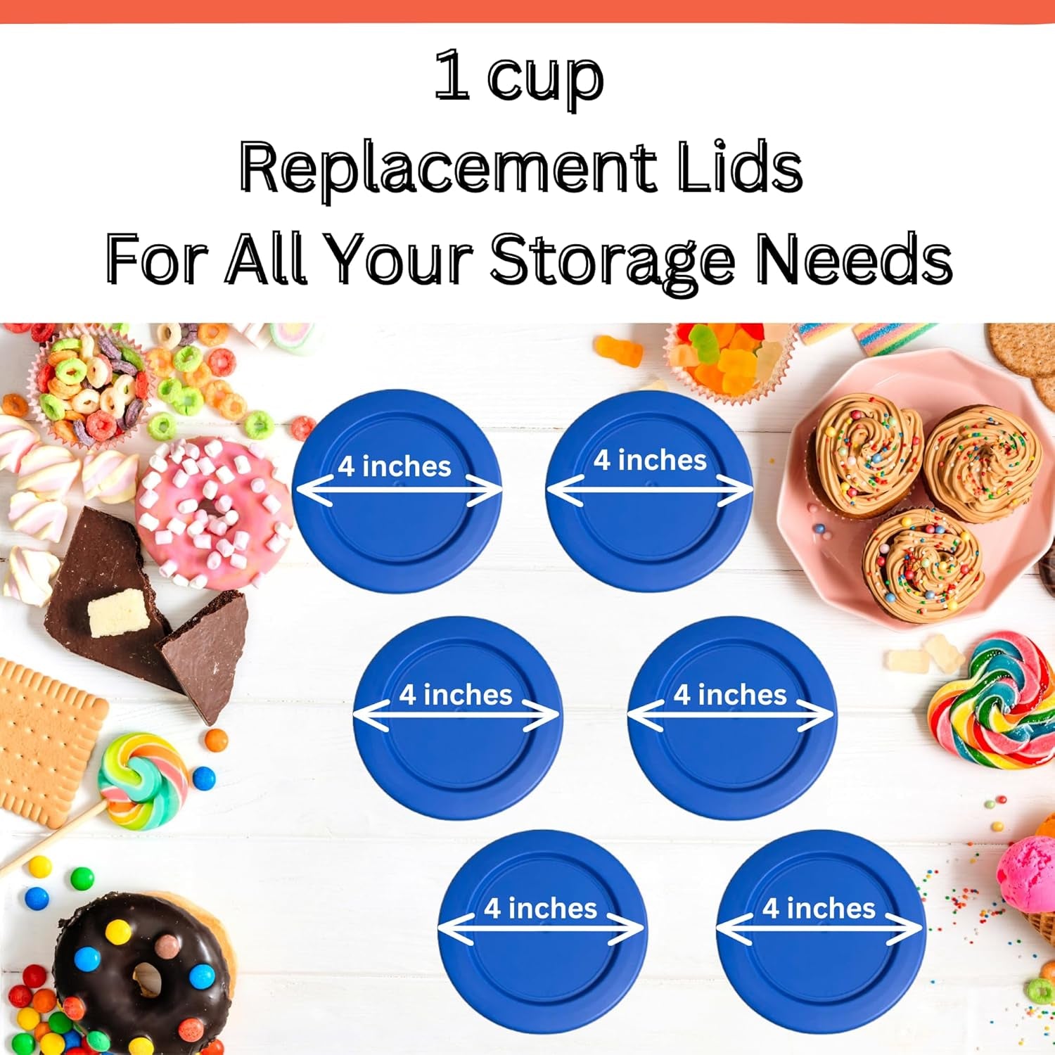 1 Cup/236 mL Blue Replacement Lids/Covers for Pyrex 7202-PC, Anchor Hocking & Klare Ware Storage Bowls *Lids Only - Glass Container Not Included* (6 Pack, Blue)