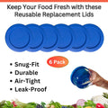 1 Cup/236 mL Blue Replacement Lids/Covers for Pyrex 7202-PC, Anchor Hocking & Klare Ware Storage Bowls *Lids Only - Glass Container Not Included* (6 Pack, Blue)