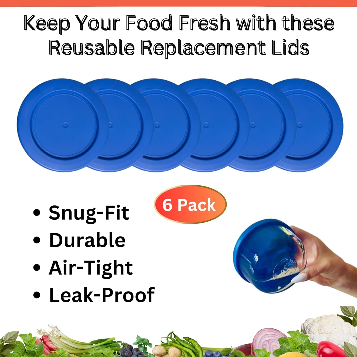 1 Cup/236 mL Blue Replacement Lids/Covers for Pyrex 7202-PC, Anchor Hocking & Klare Ware Storage Bowls *Lids Only - Glass Container Not Included* (6 Pack, Blue)