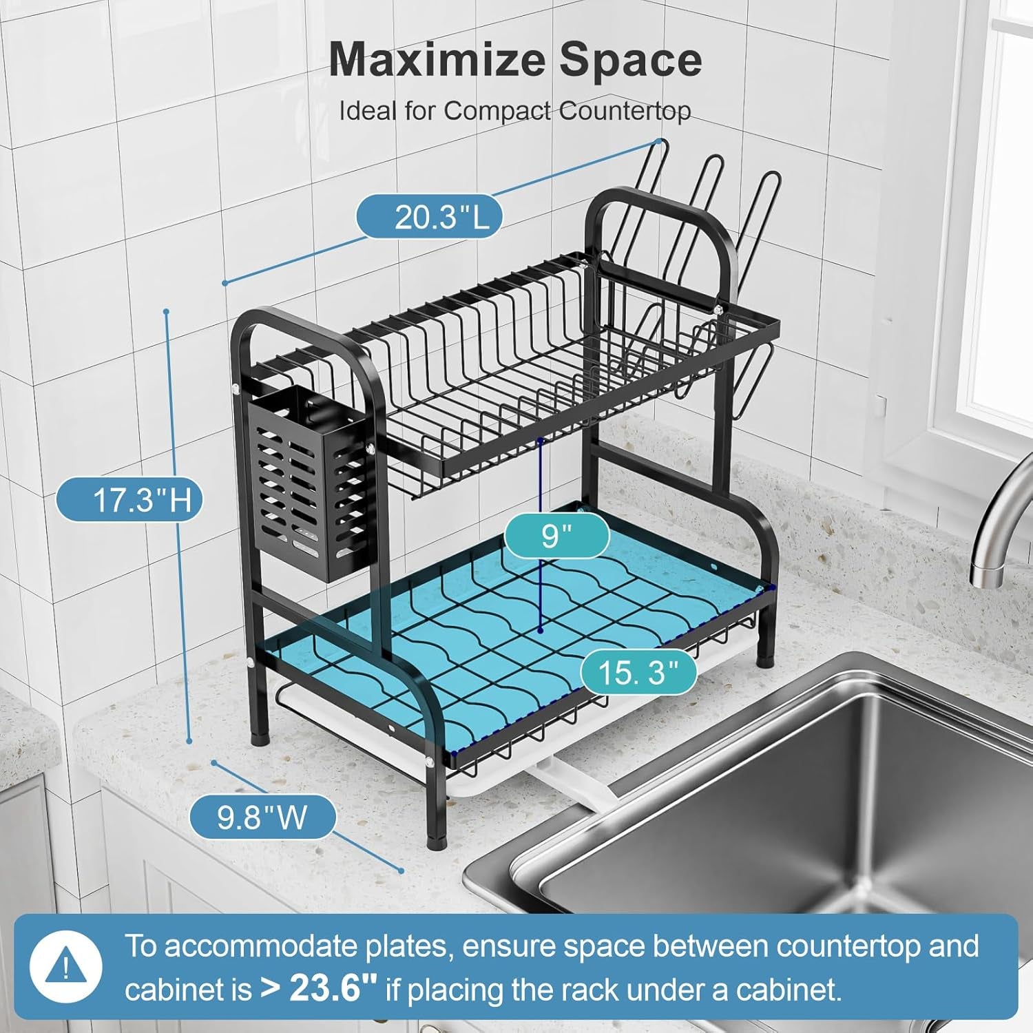 iSPECLE Dish Drying Rack - 2 Tier Dish Rack with Cup Holder, Dish Drainer