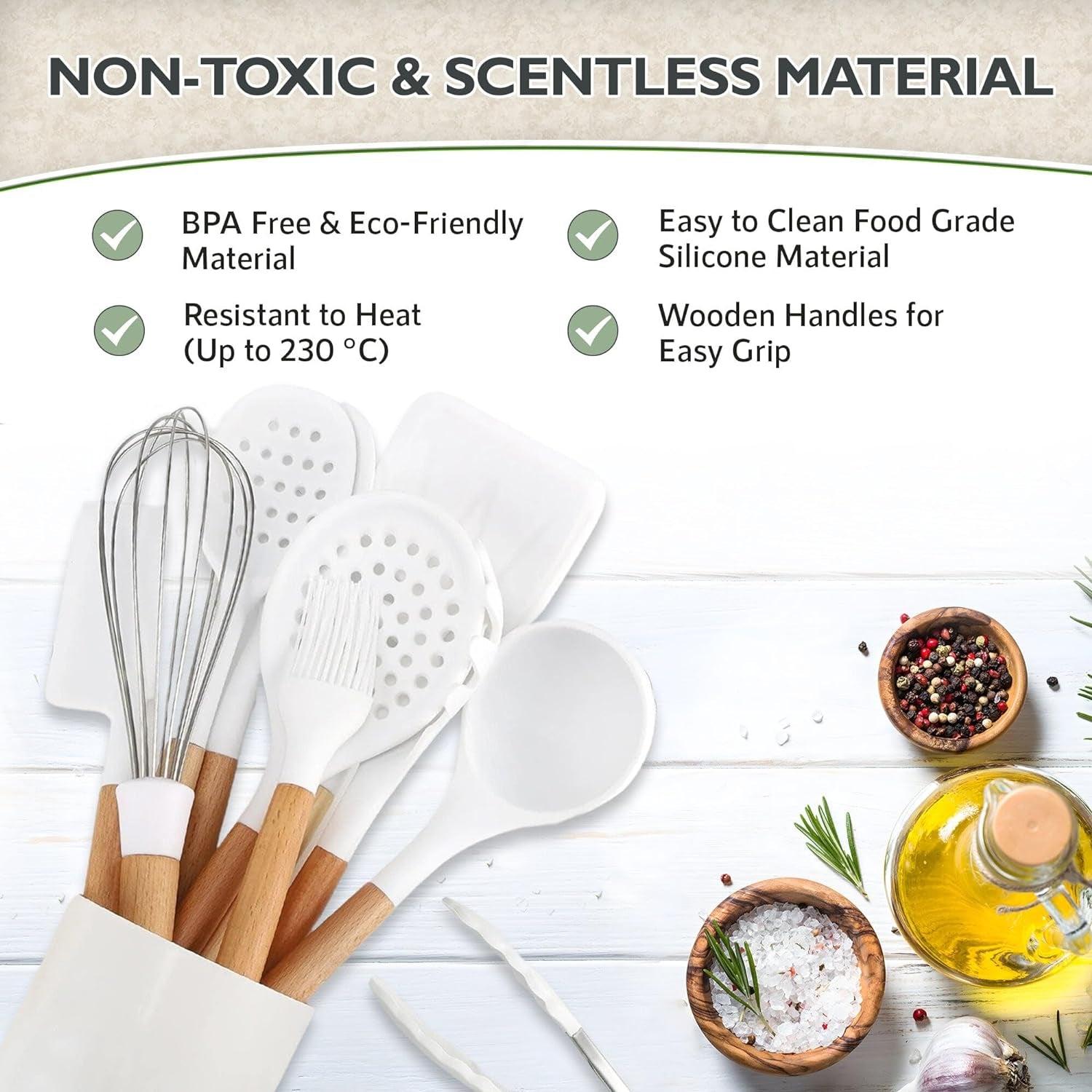 White Silicone Cooking Utensils Set Non Toxic - 11 Pcs Nonstick Kitchen Utensils Set with Holder