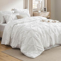 Bedsure Queen Comforter Set Grey - Bed in a Bag Queen Size 7 Pieces, GentleSoft™ Pintuck Bed Set Gift for Family, Pinch Pleat Grey Comforter with Sheets, Pillowcases & Shams