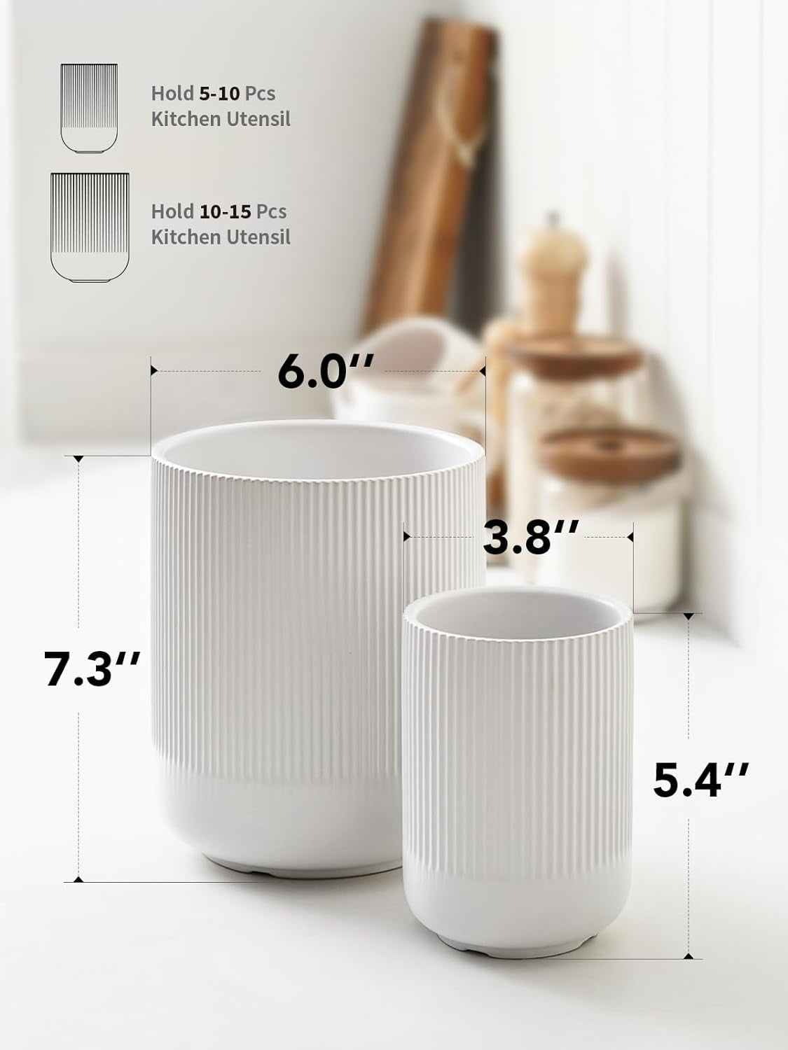 LE TAUCI Utensil Holder, 7.3"+5.4" Ceramic Kitchen Utensil Holder for Countertop