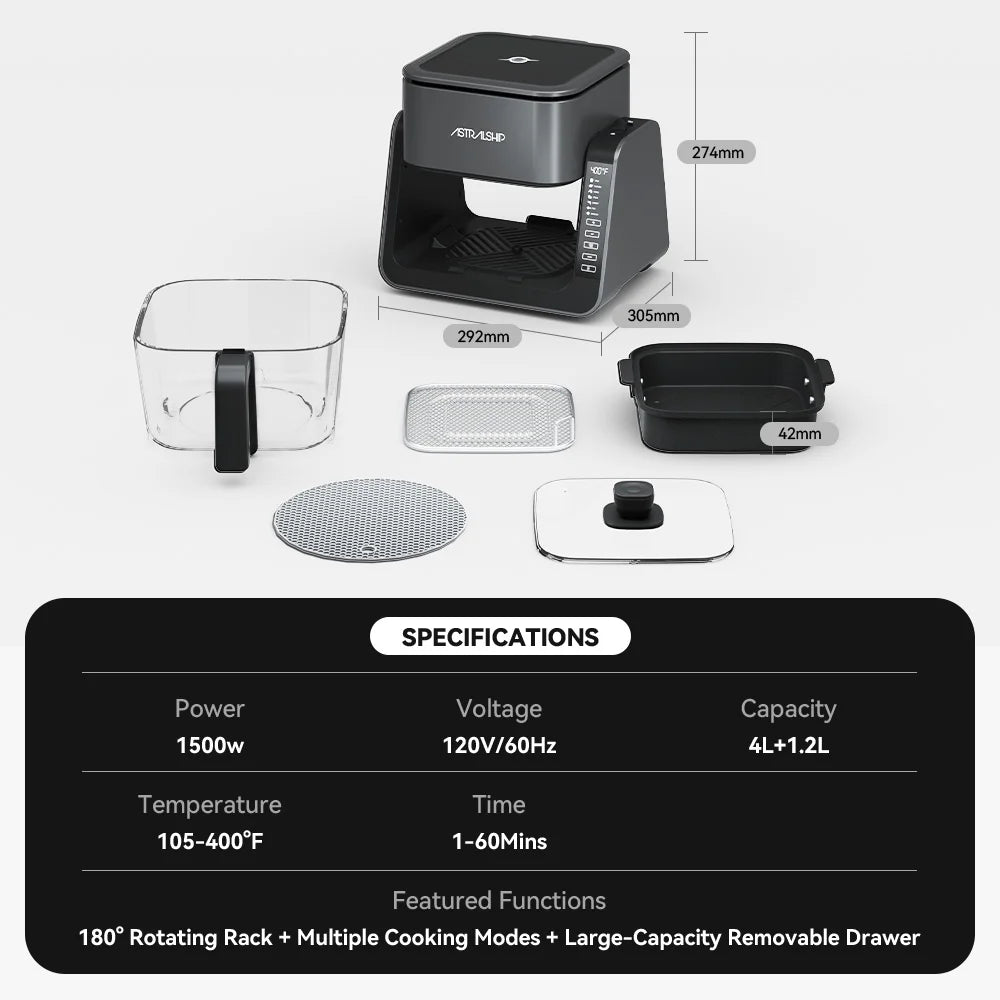 Small Air Fryer for Countertop, 2‑In‑1 Glass Air Fryer & Grill Pan Combo