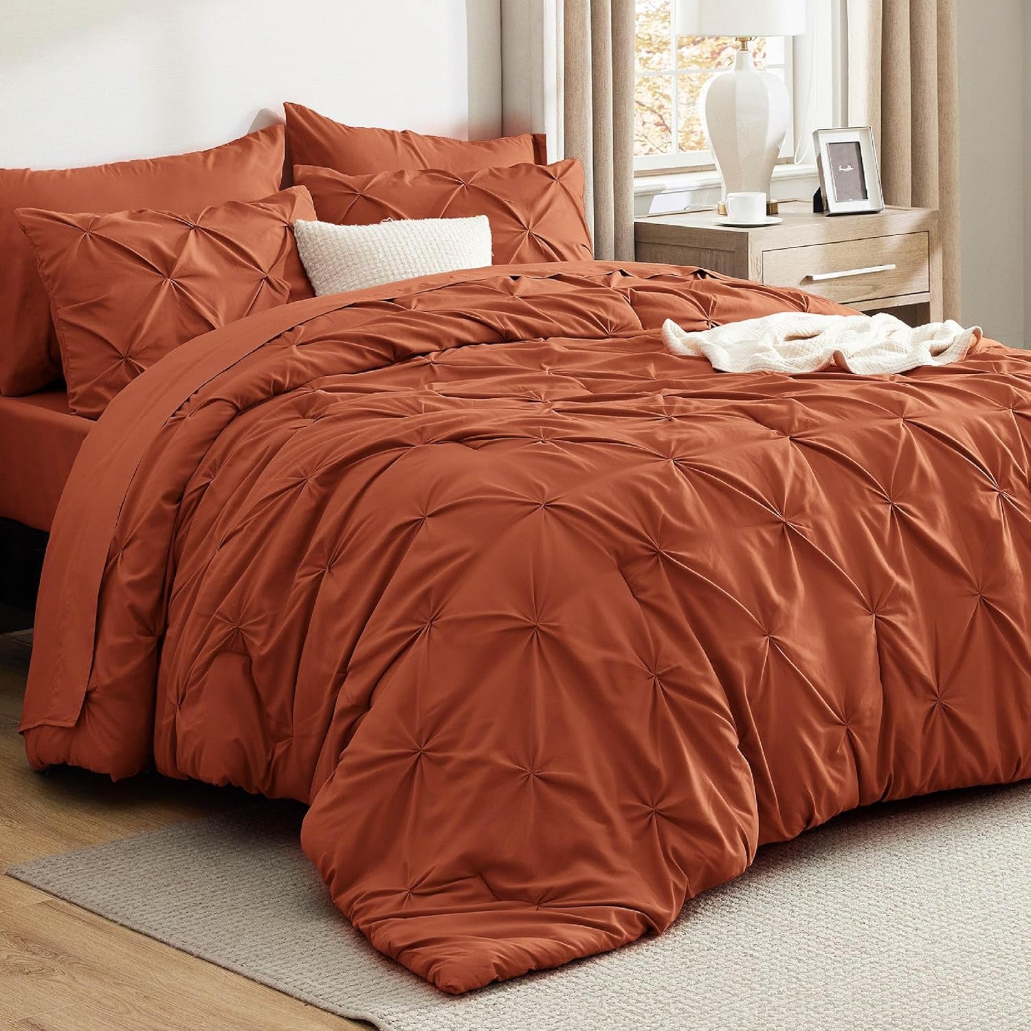 Bedsure Queen Comforter Set Grey - Bed in a Bag Queen Size 7 Pieces, GentleSoft™ Pintuck Bed Set Gift for Family, Pinch Pleat Grey Comforter with Sheets, Pillowcases & Shams