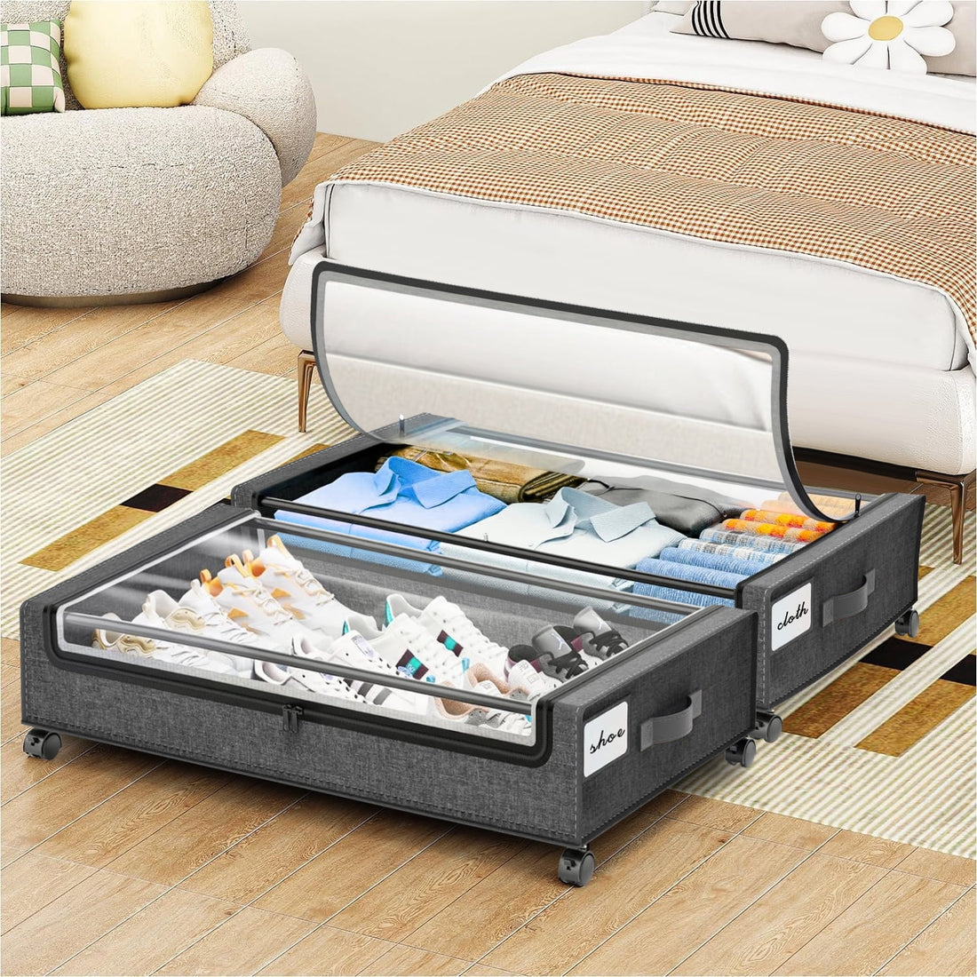 under Bed Storage with Wheels:2 Pack under the Bed Storage Bins