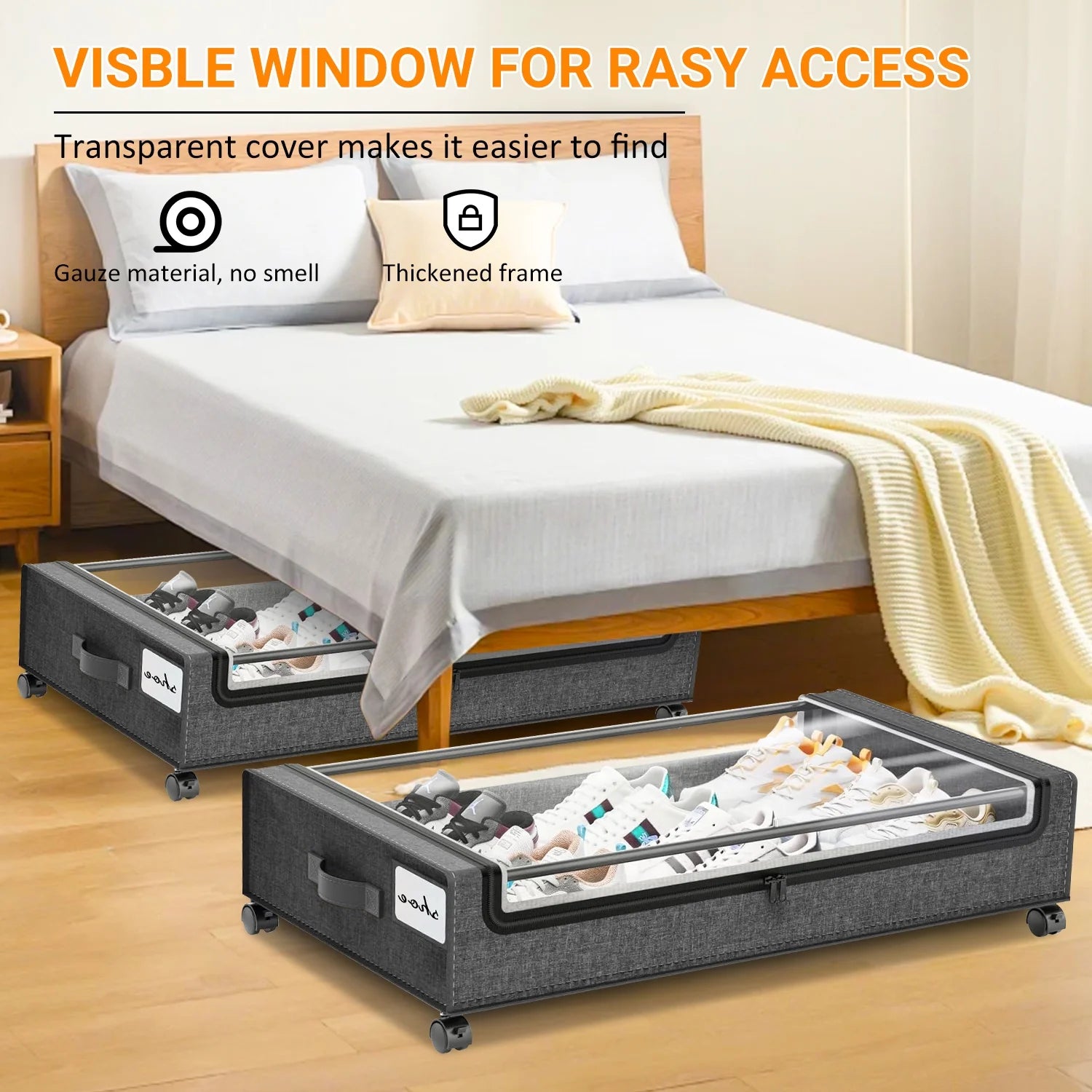 under Bed Storage with Wheels:2 Pack under the Bed Storage Bins