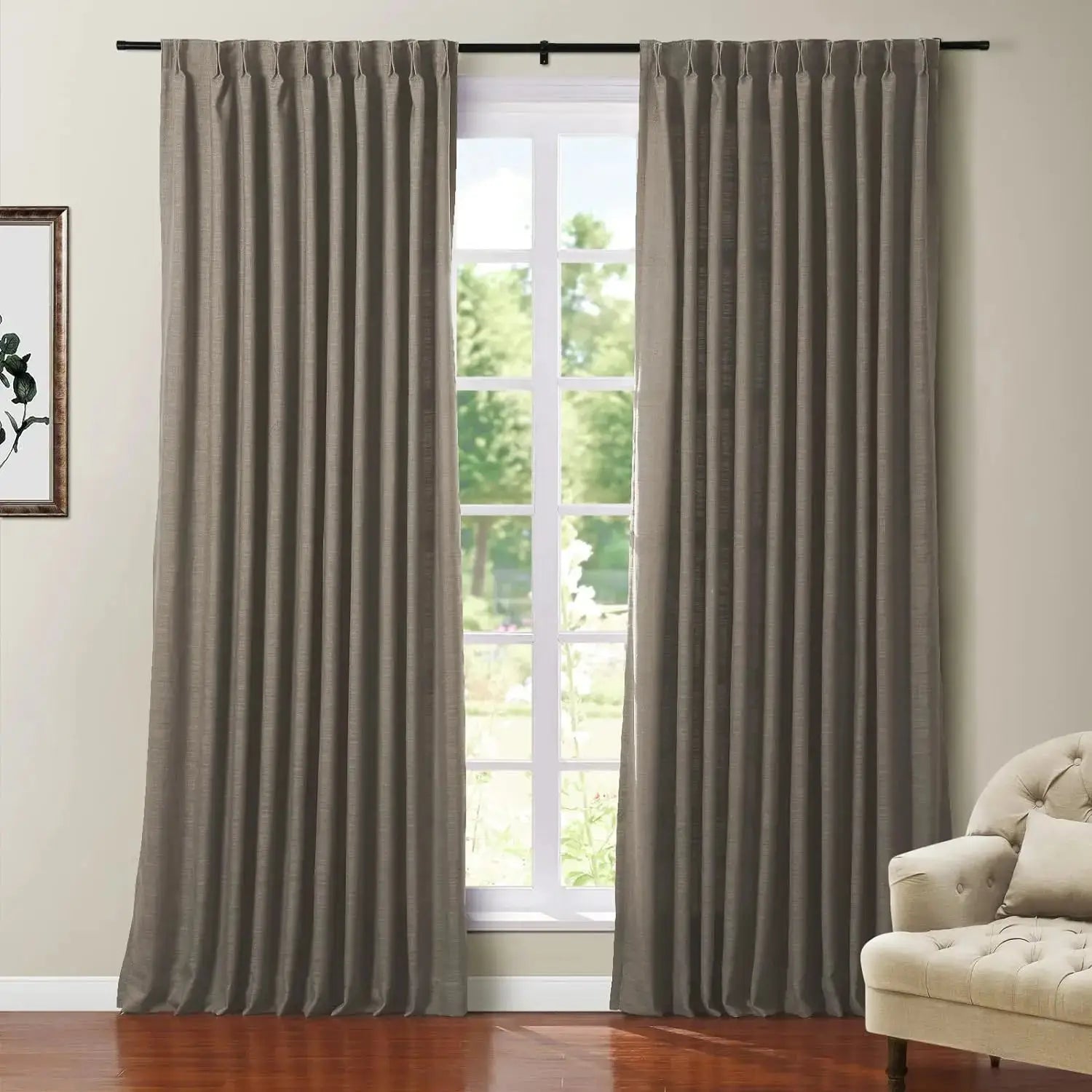 108 Inches Long Blackout Curtain for Bedroom Kids Room , Linen Blend Thermal Insulated Curtain 52Wx108L,1 Panel