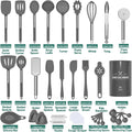 Umite Chef Silicone Kitchen Cooking Utensil Set, 43 pcs Silicone Spatula with Stainless Steel Handle, Non-stick Heat Resistant - Best Cookware (Grey)