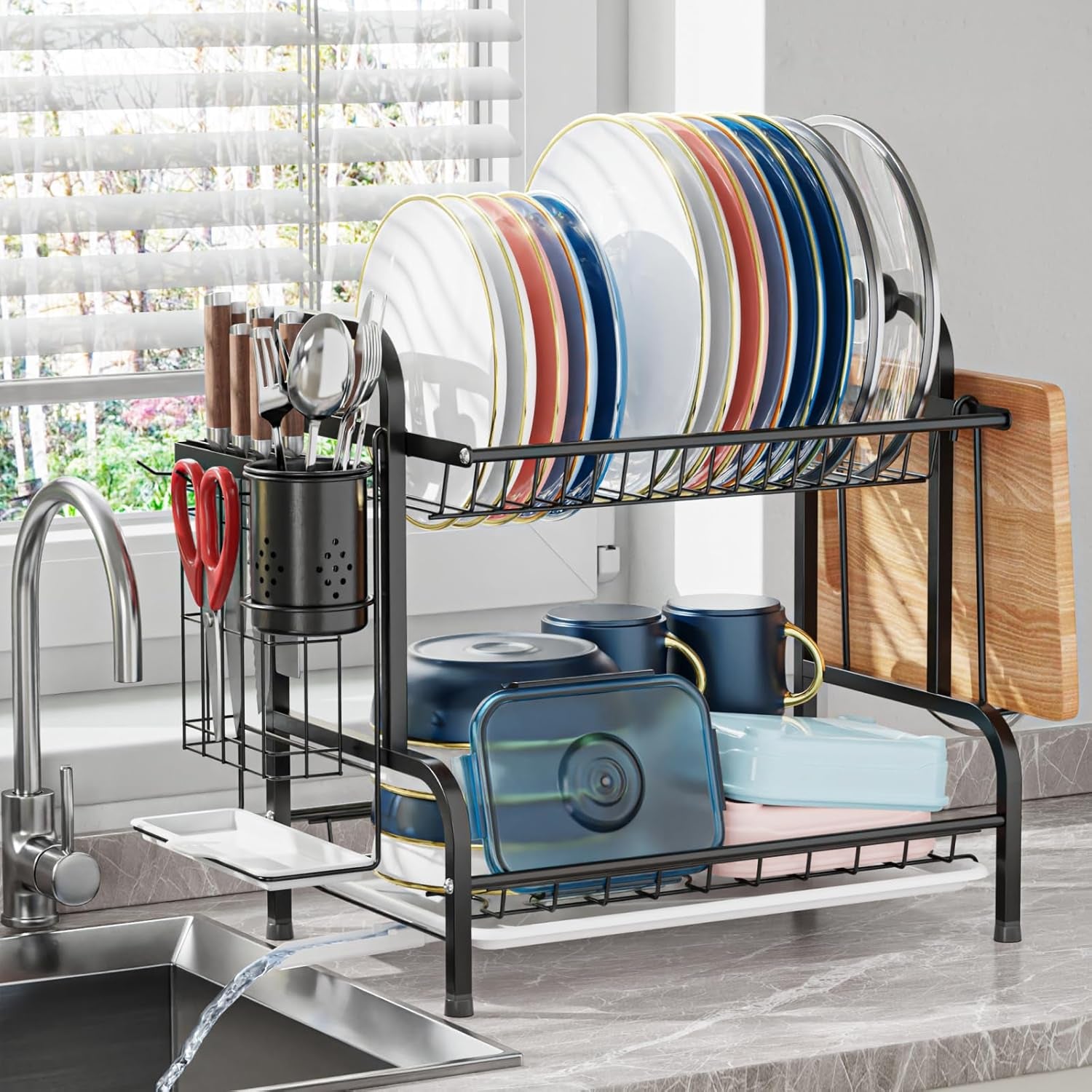 iSPECLE Dish Drying Rack - 2 Tier Dish Rack with Cup Holder, Dish Drainer