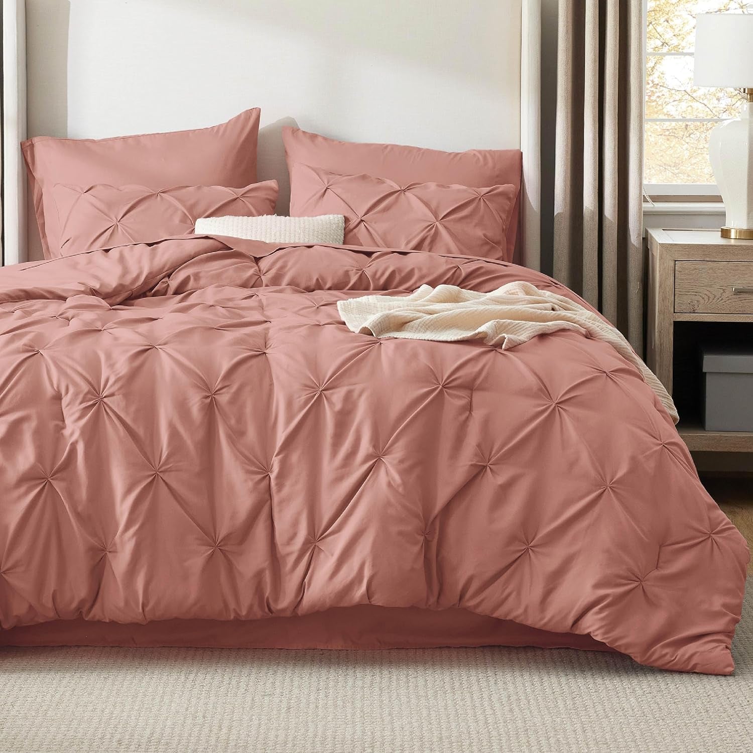 Bedsure Queen Comforter Set Grey - Bed in a Bag Queen Size 7 Pieces, GentleSoft™ Pintuck Bed Set Gift for Family, Pinch Pleat Grey Comforter with Sheets, Pillowcases & Shams