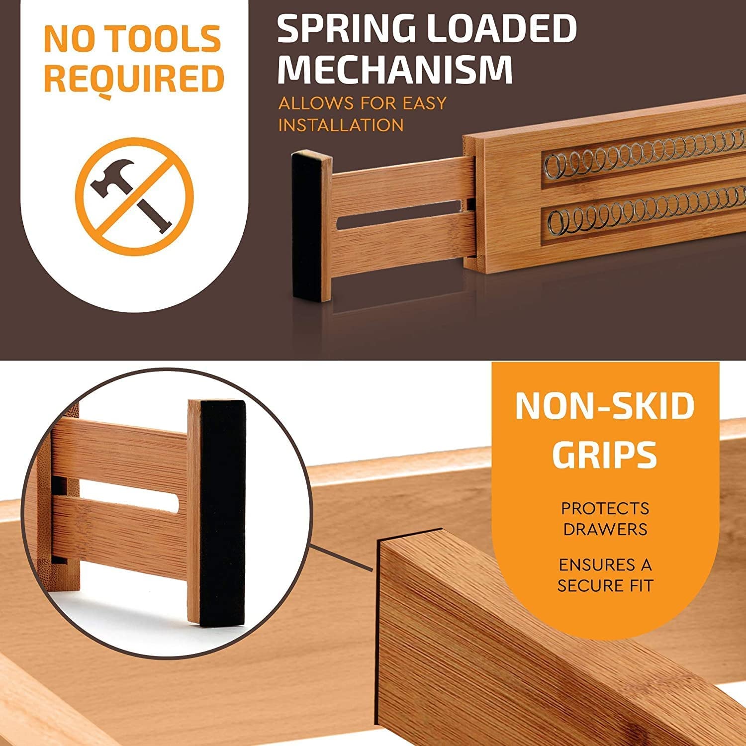 Large Kitchen Drawer Organizer - Expandable Bamboo Drawer Dividers (17" - 21.5")