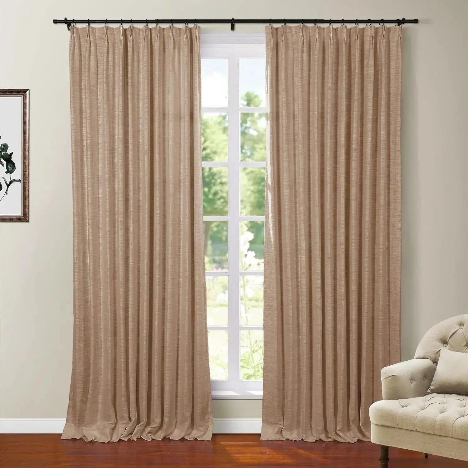 108 Inches Long Blackout Curtain for Bedroom Kids Room , Linen Blend Thermal Insulated Curtain 52Wx108L,1 Panel