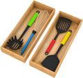 Bamboo Drawer Organizer Storage Box Kitchen - Wood Stackable Tray Set of 2 (12x3x2 inch)