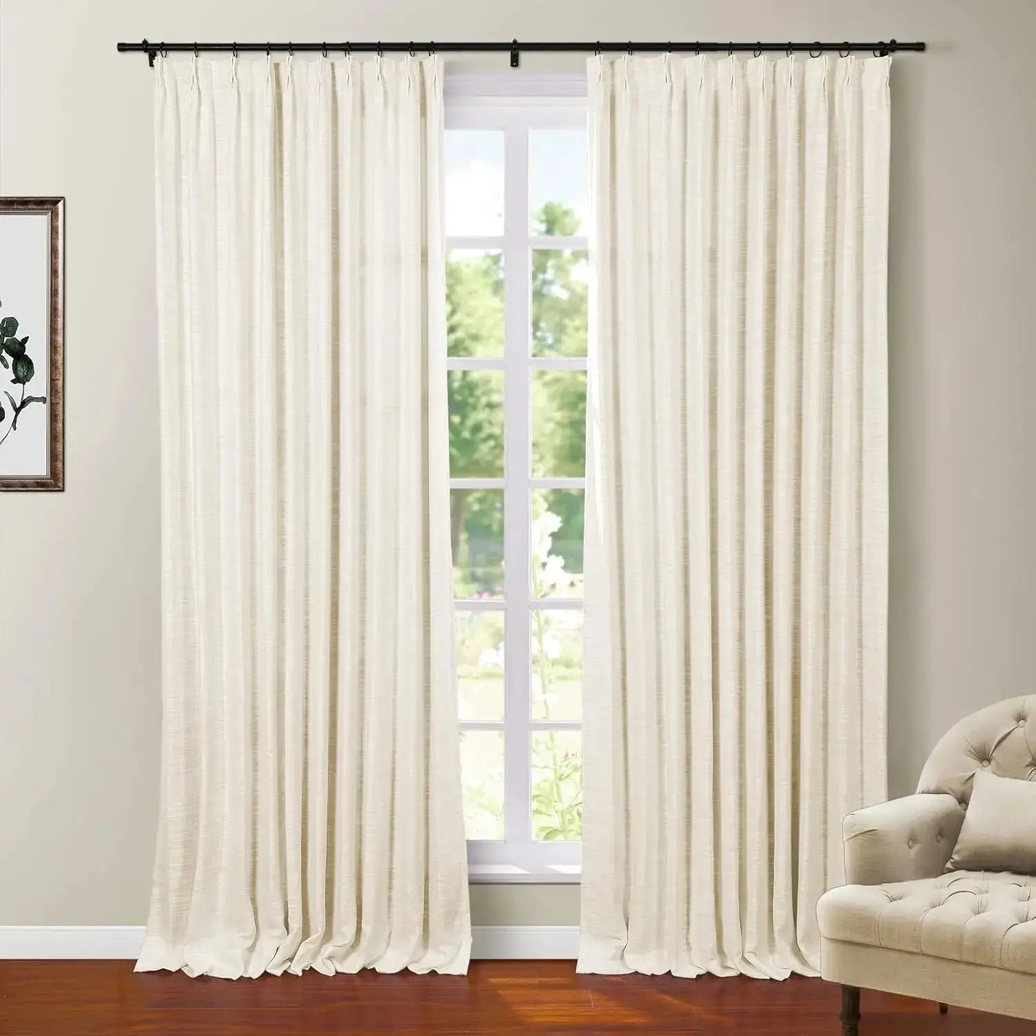 108 Inches Long Blackout Curtain for Bedroom Kids Room , Linen Blend Thermal Insulated Curtain 52Wx108L,1 Panel