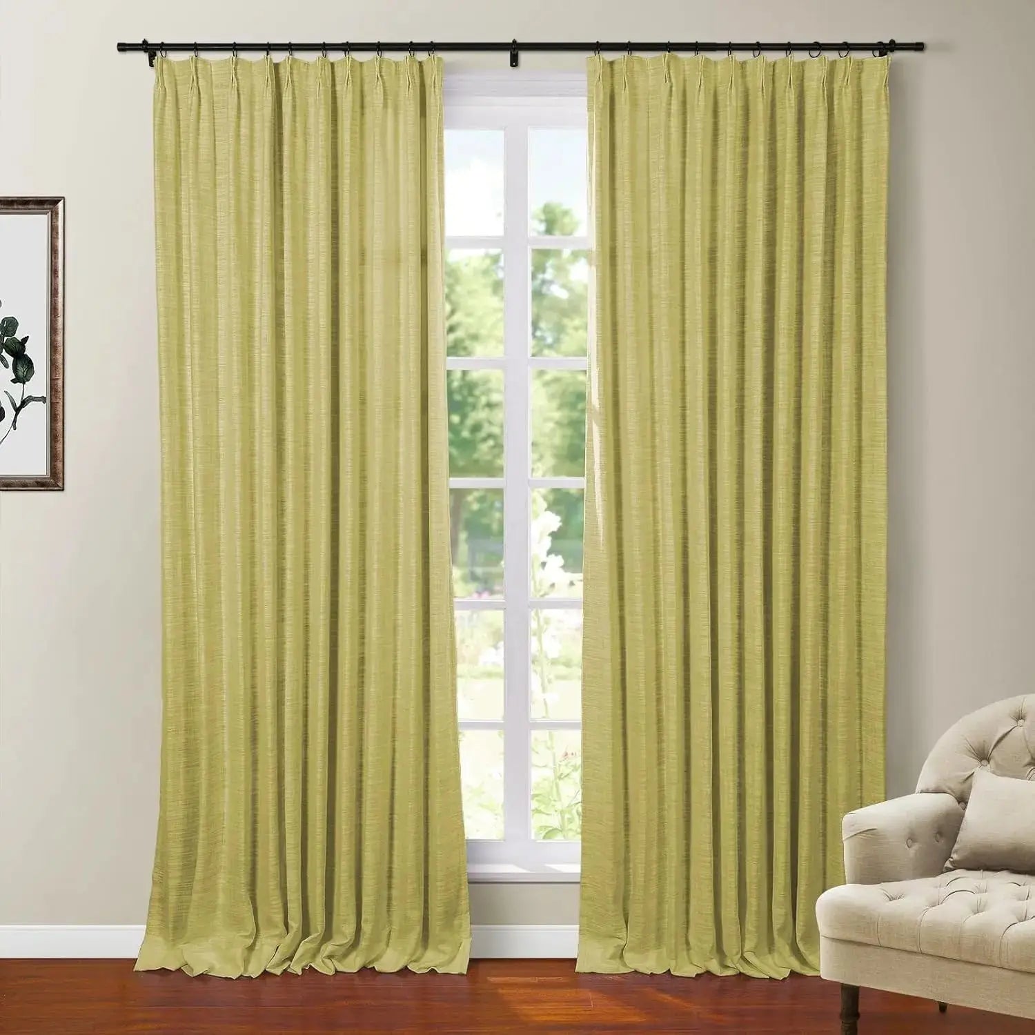 108 Inches Long Blackout Curtain for Bedroom Kids Room , Linen Blend Thermal Insulated Curtain 52Wx108L,1 Panel