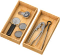 Bamboo Drawer Organizer Storage Box Kitchen - Wood Stackable Tray Set of 2 (12x3x2 inch)