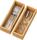 Bamboo Drawer Organizer Storage Box Kitchen - Wood Stackable Tray Set of 2 (12x3x2 inch)