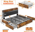 EnHomee King Size Bed Frame with 4 Storage Drawers King Bed Frame and Headboard Upholstered Charging Station,No Noise,No Box Spring Needed,Vintage Brown